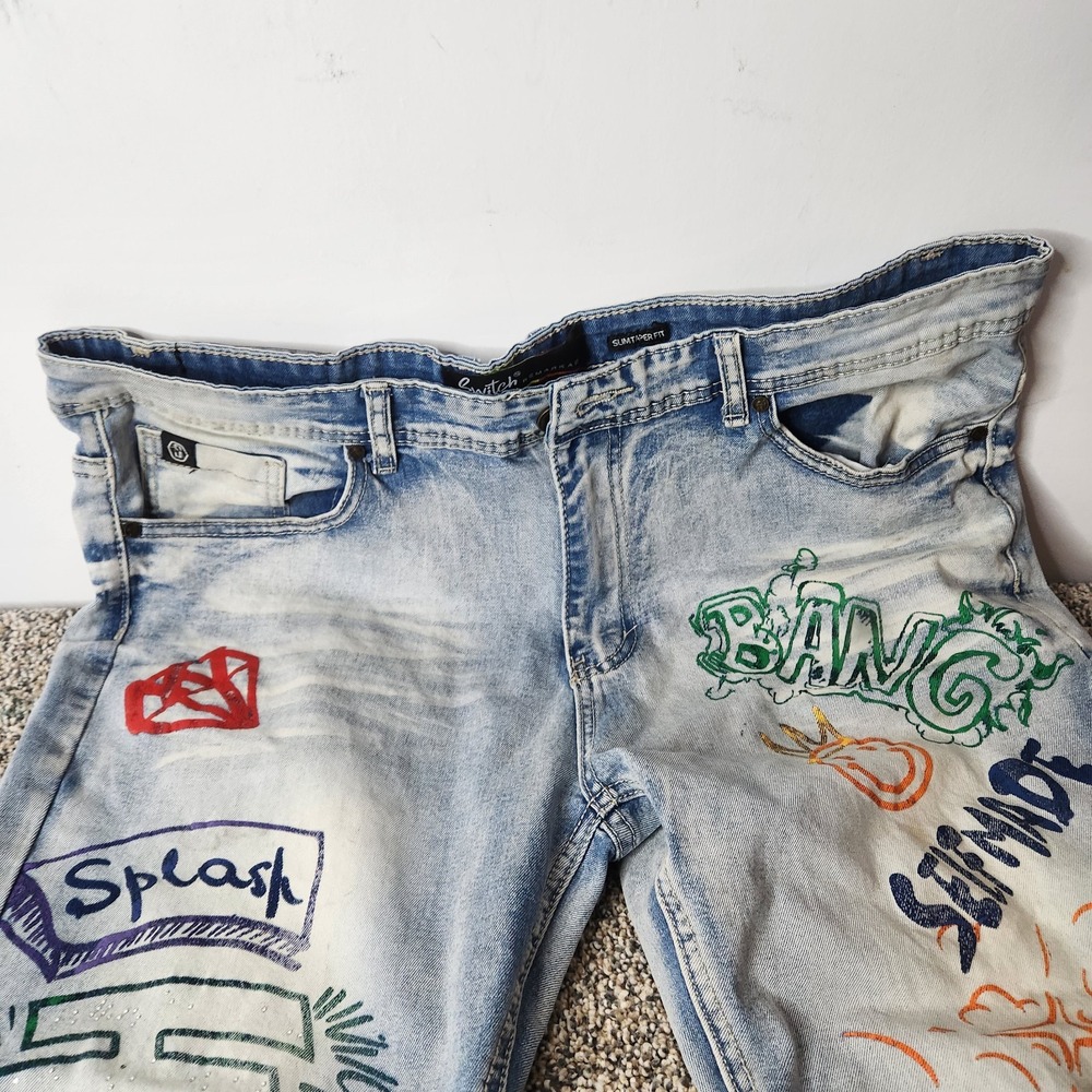 Switch Remarkable Jeans Mens *38x30‎ Slim Taper Fit Graffiti Streetwear Y2k - Picture 4 of 12